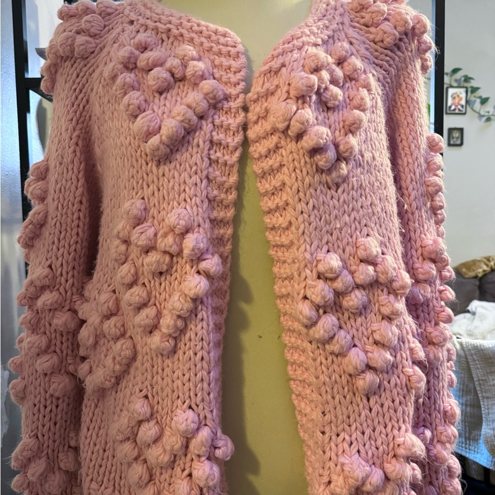 Wishlist Women’s Pink Bobble Heart Knit Cardigan